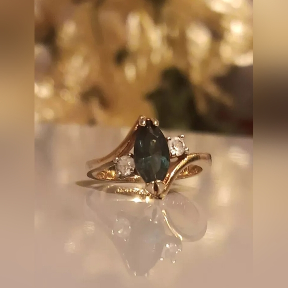 Blue Marquise Sapphire Engagement Ring 14kTG TAIWAN EDCO Yellow Gold SIZE 5 - Picture 5 of 8